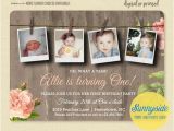 Rustic 1st Birthday Invitations Girls First Birthday Photo Invitation Country Rustic