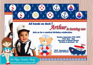 Sailor Birthday Invitations Personalized Nautical Teddy Birthday Invitation 5×7 Set