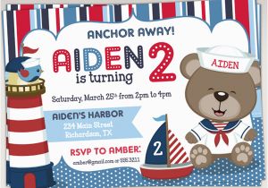 Sailor Birthday Invitations Sailor Bear Birthday Party Invitation Nautical Birthday