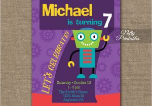 Sample 7th Birthday Invitation for Boy 7th Birthday Invitation Boys Robot Invitation Nifty