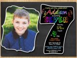 Sample 7th Birthday Invitation for Boy 7th Birthday Invitation Chalkboard Invite Rainbow Colors