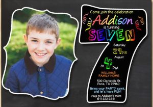 Sample 7th Birthday Invitation for Boy 7th Birthday Invitation Chalkboard Invite Rainbow Colors