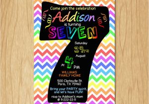 Sample 7th Birthday Invitation for Boy 7th Birthday Invitation Rainbow Chevron Pastel Seventh