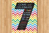 Sample 7th Birthday Invitation for Boy Rainbow 7th Birthday Invitation Colorful Chevron Birthday