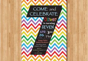 Sample 7th Birthday Invitation for Boy Rainbow 7th Birthday Invitation Colorful Chevron Birthday