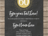 Sample Invitation for 60th Birthday Chalkboard 60th Birthday Invitations Template Editable
