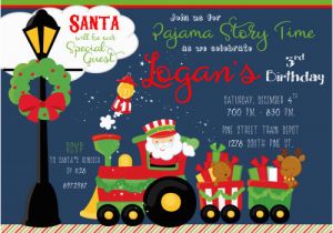 Santa Birthday Party Invitations Santa Claus On Train Holiday Christmas Birthday Party