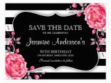 Save the Date Cards for Birthday Floral Black White Striped Birthday Save the Date Postcard