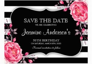 Save the Date Cards for Birthday Floral Black White Striped Birthday Save the Date Postcard