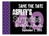 Save the Date Cards for Surprise Birthday Party 40th Surprise Birthday Save the Date Purple Black