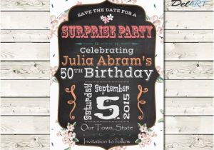 Save the Date Cards for Surprise Birthday Party Birthday Party Save the Date Invitation Card by Delartdesigns