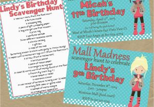 Scavenger Hunt Birthday Invitations Mall Scavenger Hunt Birthday Party Invitation Invite