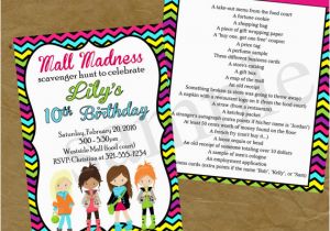 Scavenger Hunt Birthday Party Invitations Mall Scavenger Hunt Birthday Party Invitation Invite Rainbow