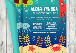 Sea themed Birthday Invitations Under the Sea Birthday Invitation Turtle Octopus Crab