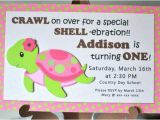 Sea Turtle Birthday Invitations Pink Girl Turtle First Birthday Party or Baby Shower