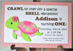 Sea Turtle Birthday Invitations Pink Girl Turtle First Birthday Party or Baby Shower