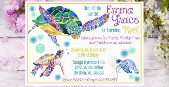 Sea Turtle Birthday Invitations Sea Turtle Birthday Invitation Watercolor Sea Turtle Birthday