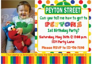 Sesame Street 1st Birthday Photo Invitations Sesame Street Birthday Invitation Primary Colors Custom