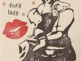 Sexy Birthday Card for Women Sexy Foxy Lady Pin Up Happy Birthday Handstamped by