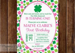 Shamrock Birthday Invitations Pink and Green Shamrock Birthday Invitation Shamrock