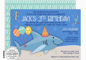 Shark Invites Birthday Party Shark Invitation Shark Invite Shark Party Shark Birthday