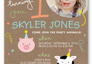 Shutterfly Birthday Cards Little Party Animals Baby Boy First Birthday Invitation