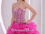 Sixteen Birthday Dresses Hot Pink Ruffles Ball Gown Sweetheart Beaded Decorate 16