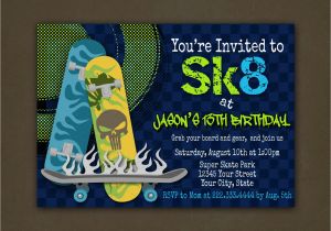 Skateboard Birthday Invitations Skateboard Birthday Party Invitations Printable File Sk8