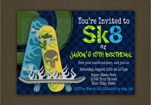 Skateboard Invitations Birthday Party Skateboard Birthday Party Invitations Printable File Sk8