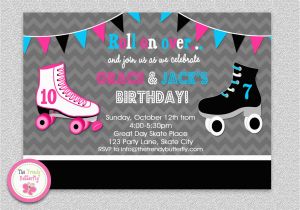 Skating Rink Birthday Invitations Siblings Roller Skating Birthday Invitation by