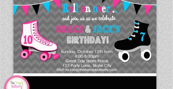 Skating Rink Birthday Invitations Siblings Roller Skating Birthday Invitation by