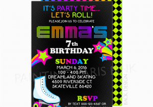 Skating Rink Birthday Party Invitations Neon Roller Skating Birthday Party Invitation
