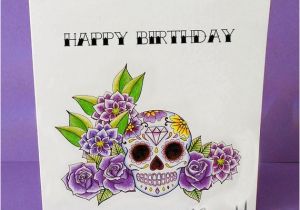 Skull Birthday Cards Purple Sugar Skull Birthday Card Tattoo by Raehenrydesigns