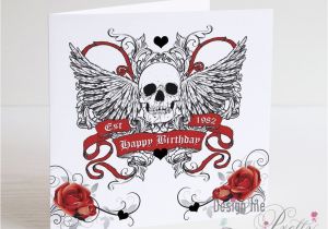 Skull Birthday Cards Skull and Wings Personalised Birthday Card Biker Tattoo