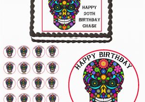 Skull Birthday Decorations Mexican Skull Day Of Dead Edible Birthday Party Cake