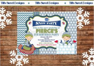 Sledding Birthday Party Invitations Boy Snow Tubing Winter Birthday Party Invite From