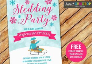 Sledding Birthday Party Invitations Items Similar to Sledding Party Pink Birthday Invitation