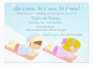 Sledding Birthday Party Invitations Kids Sledding and Snow Games Winter Birthday Party Card