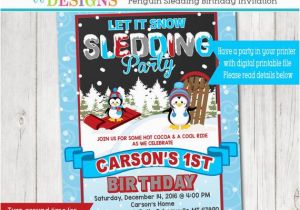 Sledding Birthday Party Invitations Penguin Sledding Birthday Party Invitation Snow Birthday