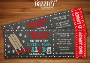 Sledding Birthday Party Invitations Printable Chalkboard Sledding Ticket Birthday Invitation