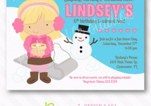 Sledding Birthday Party Invitations Sledding Girl Invitation Personalized Party Invitation