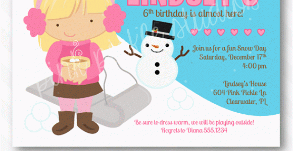 Sledding Birthday Party Invitations Sledding Girl Invitation Personalized Party Invitation