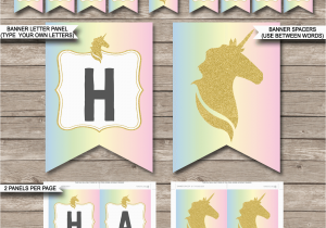 Small Happy Birthday Party Banner Unicorn Pennant Banner Template Unicorn theme Happy Birthday