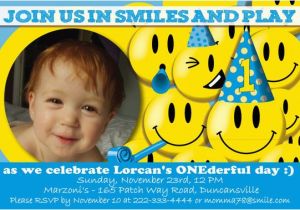 Smiley Face Birthday Invitations Boy 39 S Smiley Face 1st Birthday Party Invitation