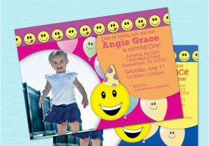 Smiley Face Birthday Invitations Items Similar to 1st Birthday Invitations Girl Boy Happy