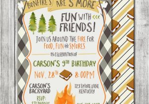 Smores Birthday Party Invitations Boy Camping Smores Birthday Invite Bonfire by