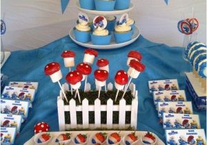 Smurf Decorations for Birthday Party Smurf Party Eats Treats Table Party Ideas Pinterest