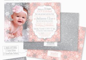 Snowflake 1st Birthday Invitations Winter Onederland Invitation Girl Photo Card by