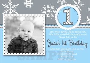 Snowflake 1st Birthday Invitations Winter Snowflake Photo Birthday Invitations 1st Birthday