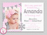 Snowflake 1st Birthday Invitations Winter Wonderland Birthday Invitation Silver Pink Winter